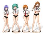  4girls angry aqua_hair arms_behind_back bdsm black_panties black_underwear blue_eyes blue_hair blush bondage bound breast_bondage breasts brown_eyes brown_hair clenched_teeth collar crotch crying doi_shizuha drooling green_hair helpless hips honjo_mikaze humiliation kikuhara_karin leash legs lineup long_hair looking_at_viewer medium_breasts midriff multiple_girls nakamura_ayamo navel neongun open_mouth orange_hair panties pantyshot peeing peeing_self rope saliva screaming shadow shaking short_hair simple_background small_breasts standing stratos_4 sweat tears thighs trembling twintails underwear wet wet_panties white_background 