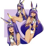  :o animal_ears bangs bikini blunt_bangs blush dark_skin earrings egyptian egyptian_clothes facepaint fate/grand_order fate_(series) hair_tubes hairband hoop_earrings hug_(yourhug) jackal_ears jewelry long_hair midriff multiple_views navel nitocris_(fate/grand_order) purple_eyes purple_hair sitting smile swimsuit v-shaped_eyebrows very_long_hair white_bikini 