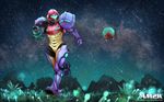  another_metroid_2_remake arm_cannon armor azima_khan cloud metroid metroid_(creature) nintendo samus_aran sky star stars 