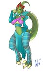  alien anthro breasts clothed clothing female green_scales lizard looking_at_viewer nite reptile scales scalie sketch solo standing wide_hips 