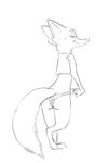  2017 akiric anthro arctic_fox black_and_white butt canine clothed clothing disney female fox looking_at_viewer looking_back mammal monochrome panties rear_view simple_background skye_(zootopia) smile solo standing underwear white_background zootopia 
