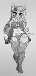  anthro blush clothed clothing distracting_watermark feline female looking_at_viewer mammal monochrome petitecat smile solo watermark 
