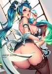  ass censored cianyo erect_nipples league_of_legends maid no_bra nopan signed sona_buvelle stockings thighhighs 