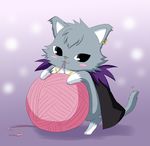  ball ball_of_yarn blush cape cat clothing dian_(jewelpet) feline fur grey_eyes grey_fur jewelpet jewelry maine_coon male mammal necklace piercing purple_background sanrio simple_background solo tuft white_fur yarn つのだ☆ウェイ 