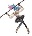  armor blue_hair boots fire_emblem fire_emblem_heroes fire_emblem_if full_body gloves hair_over_one_eye high_heels highres multicolored_hair official_art pieri_(fire_emblem_if) pink_hair polearm red_eyes solo spear takagi_masafumi transparent_background two-tone_hair weapon 