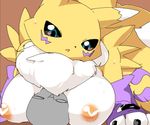  artist_request blue_eyes breasts digimon furry nipples open_mouth renamon 