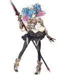  armor blue_hair boots bow fire_emblem fire_emblem_heroes fire_emblem_if full_body hair_over_one_eye high_heels highres multicolored_hair official_art pantyhose pieri_(fire_emblem_if) pink_hair polearm red_eyes solo spear takagi_masafumi transparent_background twintails two-tone_hair weapon 