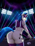  2017 anthro anthrofied blue_hair butt clothed clothing cutie_mark cyrus_physhor equine eyewear female friendship_is_magic hair hi_res horn legwear looking_at_viewer mammal multicolored_hair my_little_pony pussy thigh_highs two_tone_hair unicorn vinyl_scratch_(mlp) 