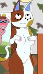  animal_crossing blush breasts caprine cat covering covering_breasts eyelashes eyewear feline female freckles glasses goat mammal nintendo nipples purrl_(animal_crossing) pussy velma_(animal_crossing) video_games warioeag 