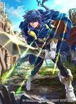  armor bangs belt blue_eyes blue_hair boots cape celice_(fire_emblem) company_connection copyright_name fire_emblem fire_emblem:_seisen_no_keifu fire_emblem_cipher gloves holding holding_weapon long_hair male_focus official_art outdoors pants ponytail shoulder_armor sidelocks smile solo suzuki_rika sword tyrfing_(fire_emblem) weapon 