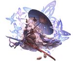  animal_ears black_legwear blue_eyes braid bug butterfly elbow_gloves gloves granblue_fantasy hair_ornament hair_over_one_eye horns insect japanese_clothes legs long_hair looking_at_viewer lying minaba_hideo narmaya_(granblue_fantasy) obi official_art on_side pink_hair pinwheel pointy_ears sandals sandals_removed sash single_braid smile sword thighhighs transparent_background umbrella weapon zettai_ryouiki 