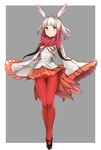  bangs bird_tail black_footwear blunt_bangs empty_eyes full_body head_wings japanese_crested_ibis_(kemono_friends) kemono_friends long_sleeves looking_at_viewer luse_maonang mary_janes multicolored_hair pantyhose pleated_skirt red_hair red_legwear shirt shoes simple_background skirt sleeves_past_wrists solo tail two-tone_hair white_hair white_shirt wide_sleeves yellow_eyes 