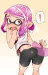  ! 1girl ass bent_over bike_shorts blush buttjob clothed_sex collagen cum cum_in_hair domino_mask facial fang from_behind hetero inkling looking_back open_mouth penis pointy_ears purple_hair sex splatoon splatoon_2 tank_top tentacle_hair thought_bubble 