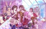  6+girls aerith_gainsborough animal_ears armor bare_shoulders black_bra black_gloves black_hair blonde_hair blue_cardigan blue_eyes bra braid braided_ponytail breasts brown_hair cait_sith_(final_fantasy) cape carbuncle_(final_fantasy) cardigan choker cleavage crop_top crown cup dark-skinned_female dark_skin detached_sleeves dress elbow_gloves final_fantasy final_fantasy_ix final_fantasy_vi final_fantasy_vii final_fantasy_viii final_fantasy_x final_fantasy_xi final_fantasy_xii final_fantasy_xiii fingerless_gloves flower flower_choker fraeyjart fran_(ff12) garnet_til_alexandros_xvii gloves green_eyes green_hair grey_hair hair_between_eyes hair_ribbon helmet heterochromia highres holding holding_cup jacket japanese_clothes jewelry large_breasts lightning_farron lily_(flower) medium_breasts medium_hair midriff mini_crown moogle multiple_girls navel necklace nontraditional_miko parted_bangs parted_lips pauldrons pink_dress pink_hair pink_ribbon pointy_ears ponytail rabbit_ears rabbit_girl reading red_dress red_eyes red_jacket red_sweater ribbon ring ring_necklace rinoa_heartilly shantotto shirt short_hair shoulder_armor sidelocks single_braid single_pauldron smile sparkle sports_bra strapless strapless_dress stuffed_animal stuffed_toy suspenders sweater tarutaru terra_branford tifa_lockhart tube_dress underwear viera wavy_hair white_shirt x_x yellow_cape yellow_flower yuna_(ff10) 