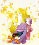  animal_ears bad_id bad_pixiv_id black_hair blonde_hair bonbori chin_on_head chin_rest flower fox_ears hair_flower hair_ornament hoozuki_(otome_youkai_zakuro) japanese_clothes kimono kotokoto_(vibgyor) kushimatsu long_hair multiple_girls otome_youkai_zakuro purple_eyes purple_hair short_hair siblings sisters sleeping smile susukihotaru twins yellow_eyes youkai younger zakuro_(otome_youkai_zakuro) 