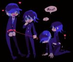  ... 2boys all_fours baseball_cap black_background black_eyes blush bound bound_wrists breasts buttons commentary danganronpa_(series) danganronpa_v3:_killing_harmony domination english_text flipped_hair full_body gakuran habz hair_between_eyes hat heart height_difference highres holding holding_leash jacket leash long_sleeves male_focus medium_hair multiple_boys necktie oma_kokichi open_mouth purple_hair saihara_shuichi school_uniform short_hair sitting sitting_on_person smile speech_bubble spoken_ellipsis standing sweat toon_(style) trembling yaoi 