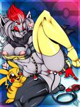  anal anal_beads anal_penetration anthro anus bottomless breasts clothed clothing crystal-for-ever duo fangs female half-dressed legwear nintendo nipples nude one_eye_closed open_shirt penetration pikachu pok&#233;mon pok&#233;morph pokemon pussy sex_toy shirt stockings vaginal vaginal_penetration vibrator video_games zorua 