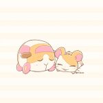  animal_focus blush closed_eyes closed_mouth commentary_request crossover hamtaro hamtaro_(series) highres no_humans pink_background potato_(pui_pui_molcar) pui_pui_molcar rio_(rio0v0o) sleeping species_connection twitter_username 