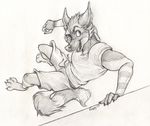  anthro canine clothed clothing fur kappy male mammal monochrome open_mouth sketch smile solo traditional_media_(artwork) 