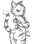  anthro butt feline female fur legend_of_a_rabbit lon looking_at_viewer mammal nude simple_background solo stripes the_martial_of_fire tiger towel wet white_fur 