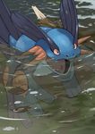  ambiguous_gender blue_skin feral hi_res leaves muddy_water nintendo partially_submerged pok&eacute;mon solo swampert tessy video_games water 