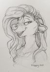  anthro canine clothed clothing female kappy looking_at_viewer mammal monochrome sketch smile solo traditional_media_(artwork) 