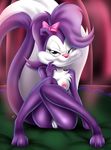  2017 3_toes andersonicth anthro areola barefoot bow breasts cheek_tuft chest_tuft erect_nipples female fifi_la_fume fur hair hair_bow hair_ribbon hi_res long_hair looking_at_viewer mammal multicolored_fur naughty_face nipples nude pillow presenting presenting_pussy purple_fur purple_hair pussy ribbons seductive signature sitting skunk smile solo tiny_toon_adventures toes tuft two_tone_fur warner_brothers white_fur 
