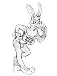  anthro black_and_white buckteeth bugs_bunny bulge carrot clothing food gloves hladilnik lagomorph looney_tunes male mammal monochrome rabbit shirt suggestive suggestive_food teeth tongue tongue_out vegetable warner_brothers 