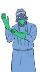  anthro avian beak bird clothed clothing corvid crow digital_media_(artwork) doctor eyewear gloves goggles hospital looking_at_viewer male mask medical scrubs simple_background solo standing surgeon surgical_mask uniform 