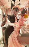  5_fingers anthro blonde_hair breasts canine clothed clothing detailed_background duo fluffy fluffy_tail fox grey_eyes hair mammal pink_hair pink_nose purrchinyan standing wolf 
