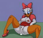  anthro avian bird bow breasts clothing cum cum_in_pussy cum_inside daisy_duck disney duck feathers female female_focus footwear high_heels inusen pussy shoes white_feathers 