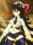  black_hair bluewolfavenger breasts clothing female filia hair human mammal monster not_furry samson school_uniform simple_background skullgirls solo uniform 