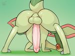  all_fours anus ass_up balls big_penis butt feral flygon green_background hi_res humanoid_penis long_penis looking_back male nintendo pcred566 penis perineum pink_penis pok&eacute;mon presenting simple_background solo video_games 