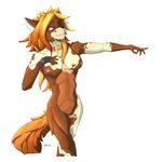  2017 anthro armpits breasts brown_skin canine female looking_at_viewer mammal nipples nude pussy simple_background smile snowiezegreight solo standing stoker tan_skin vitiligo 