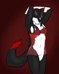  black_fur black_hair bottomless clothed clothing felicity_longis female fur hair konkitty lingerie nightgown pinup pose red_fur simple_background solo white_fur 