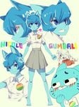  anthro blue_eyes blue_fur blush cartoon_network cat clothed clothing english_text feline female fur hair mammal mature_female mother name nicole_watterson parent puns_(artist) skirt solo sweat teeth text the_amazing_world_of_gumball 