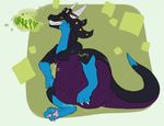  2017 ambiguous_gender anthro belly big_belly black_scales blue_scales burping claws digestion dragon english_text eyewear goggles green_background horn looking_at_viewer pawpads pink_pawpads pippuri purple_scales red_sclera scales scalie sharp_teeth simple_background teeth text toe_claws vore white_horn yellow_eyes 
