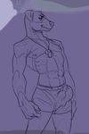  anthro bulge canine clothing male mammal muscular nipples openlor purple_theme sketch smile solo standing underwear 