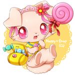  bag blush bow candy eyelashes female feral flower food fur gem hat jewelpet jewelry lagomorph lolip_(jewelpet) lollipop maid_hat mammal necklace open_mouth pink_eyes pink_fur plant rabbit ribbons sanrio simple_background solo text tongue white_background アイミ 
