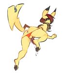  2017 anthro bra brown_hair brown_skin cleft_tail clothed clothing crossdressing cum cum_from_ass cum_in_ass cum_inside dripping eyebrows eyelashes girly glacierclear hair humanoid_hands long_hair looking_back male multicolored_hair nintendo panties pawpads piercing pikachu pok&eacute;mon pok&eacute;morph red_hair simple_background teeth thong two_tone_hair underwear video_games white_background yellow_skin 