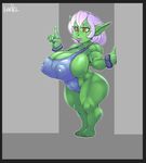  2017 areola armpits ber00_(artist) big_breasts breasts cleavage clothed clothing erect_nipples female goblin huge_breasts humanoid nipple_bulge nipples not_furry solo 
