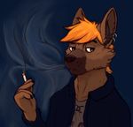  anthro canine cigarette clothed clothing ear_piercing fur hair koorivlf looking_at_viewer male mammal piercing solo 