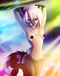  anthro armpits black_nose breasts canine chest_tuft clothed clothing female hair magenta7 mammal navel orange_eyes pasties small_breasts solo tape tongue tongue_out topless tuft white_hair wide_hips 