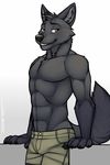  2017 abs anthro black_fur canine clothed clothing echofireant fur male mammal muscular muscular_male navel shorts simple_background smile solo standing teeth topless tsaiwolf underwear white_background wolf yellow_eyes 