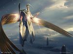  amonkhet anthro avian bird deity detailed_background egyptian_mythology kefnet-the-careful lance magic_the_gathering male wings 