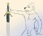  animal_genitalia anthro armpits balls canine fully_sheathed koorivlf male mammal melee_weapon nude sheath sketch solo standing sword weapon 