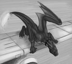  aircraft airplane claws collar dragon feral grey_background horn machine membranous_wings monochrome outside phinja scales scalie simple_background sketch solo teeth wings 