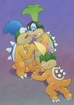  anthro anus argon_vile balls cum_in_foreskin foreskin_play foreskin_pull iggy_koopa incest kissing koopa koopaling larry_koopa lemmy_koopa long_foreskin male male/male mario_bros nintendo penis scalie simple_background standing uncut video_games 