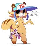  ambiguous_fluids anal anal_beads anal_penetration anthro backsack balls baseball_cap breasts butt dickgirl english_text hat intersex looking_back mammal nude penetration penis rodent sex_toy simple_background small_breasts solo squirrel sssonic2 text white_background 