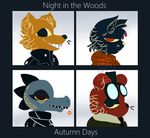  alligator angus_(nitw) anthro bea_(nitw) bear canine cat crocodilian feline fox gorillaz gregg_(nitw) mae_(nitw) mammal night_in_the_woods reptile scalie simple_background smeefus-corn 